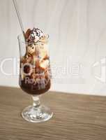 Chocolate and ice cream sundae