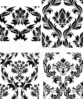 seamless damask patterns set