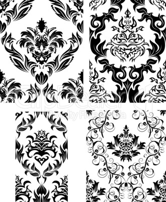 seamless damask patterns set