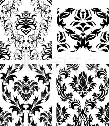 seamless damask patterns set