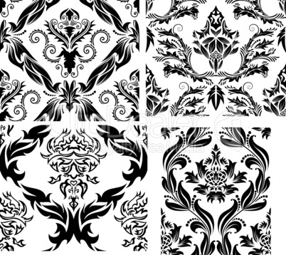 seamless damask patterns set