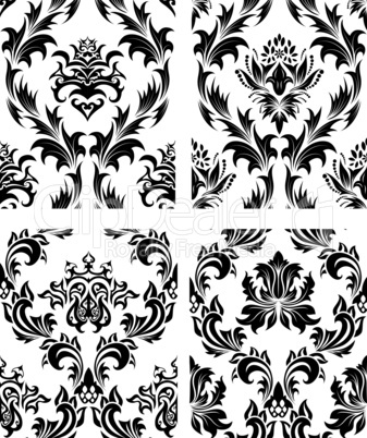 seamless damask patterns set