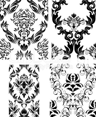 seamless damask patterns set