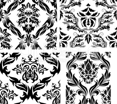 seamless damask patterns set