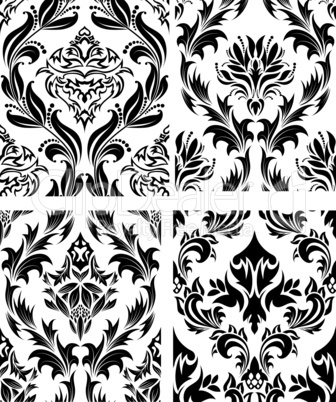 seamless damask patterns set