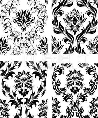 seamless damask patterns set