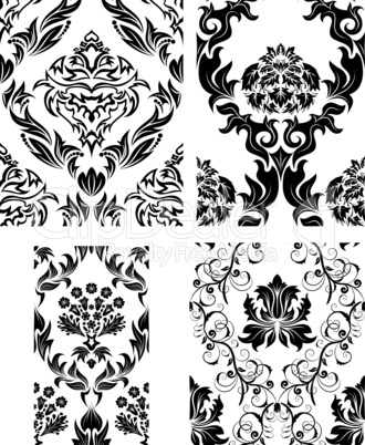 seamless damask patterns set