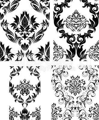 seamless damask patterns set