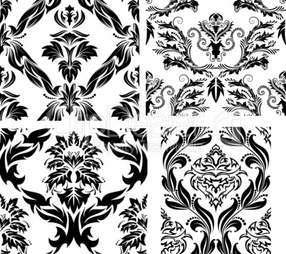 seamless damask patterns set