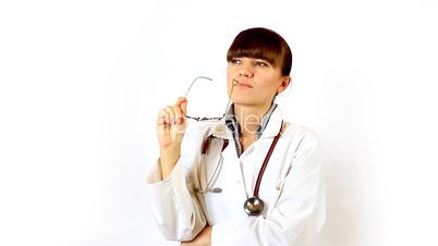 A Young female doctor with glasses finding a solution