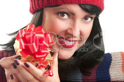 Pretty Woman Holding Holiday Gift