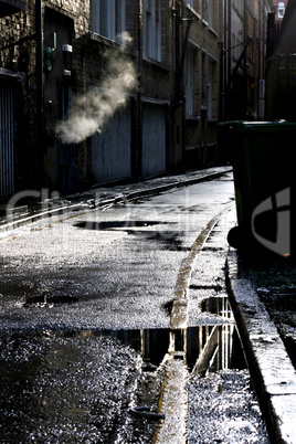 Dark alley in a rain shower