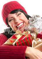 Pretty Woman Holding Holiday Gifts