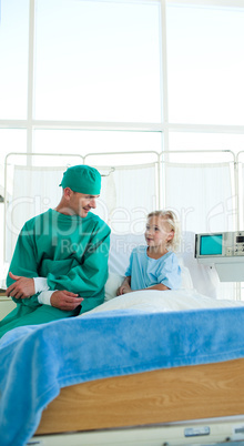 Surgeon discussing a patient case history