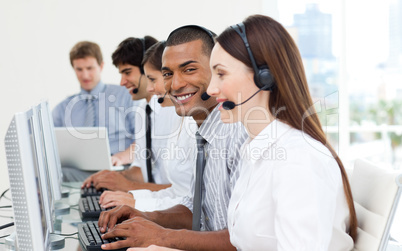 business people in a call center