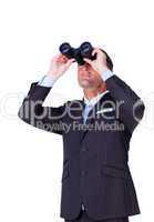 Confident businessman using binoculars