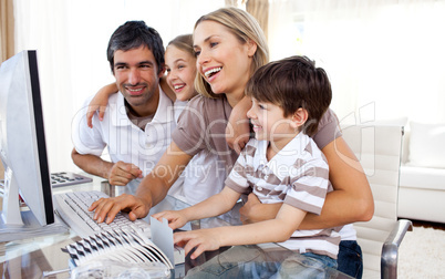 parents and children with computer