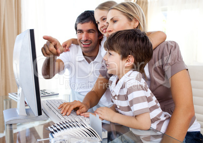 parents and children with computer
