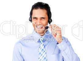 businessman with headset on