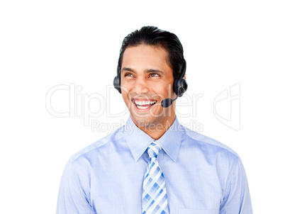 service agent with headset on