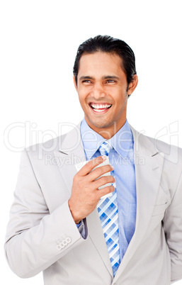 businessman holding a drinking cup