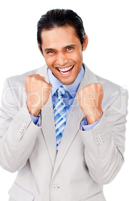 businessman punching the air