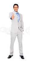 businessman standing with thumb up