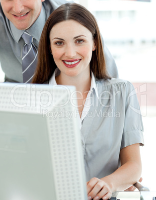 businesswoman working at a computer