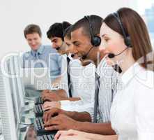 business group with headset on