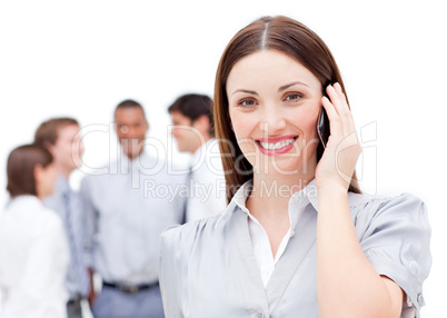 Smiling businesswoman with phone