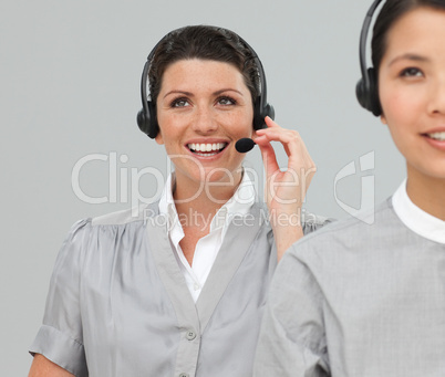 service agents with headset on