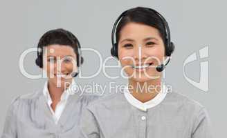 businesswomen with headset on