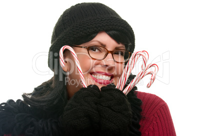 Pretty Woman Holding Candy Canes