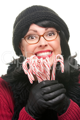 Pretty Woman Holding Candy Canes