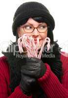 Pretty Woman Holding Candy Canes