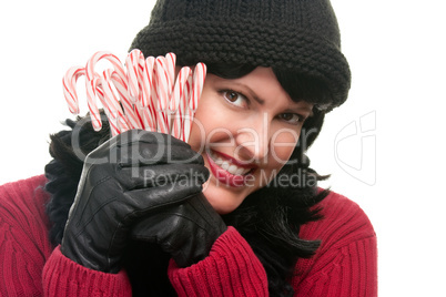 Pretty Woman Holding Candy Canes