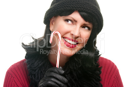 Pretty Woman Holding Candy Cane