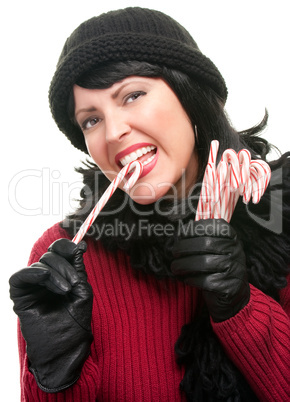 Pretty Woman Holding Candy Canes