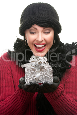 Pretty Woman Holding Holiday Gift