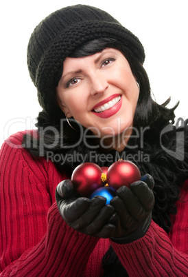 Attractive Woman Holding Christmas Ornaments