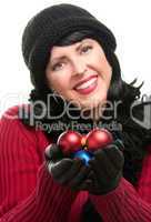 Attractive Woman Holding Christmas Ornaments