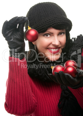 Attractive Woman Holding Christmas Ornaments