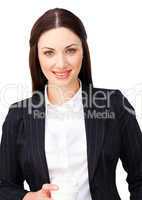 businesswoman holding a drinking cup
