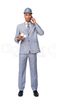 Confident architect on phone