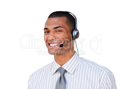 businessman with headset on