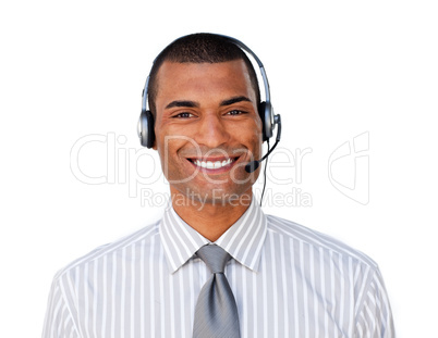 service agent with headset on