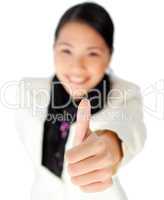 Businesswoman with thumb up