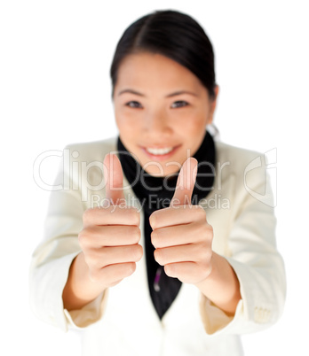businesswoman with thumbs up