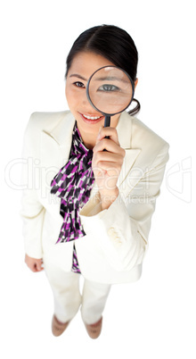 businesswoman with magnifying glass