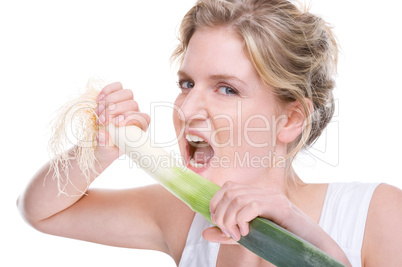 Woman with leek